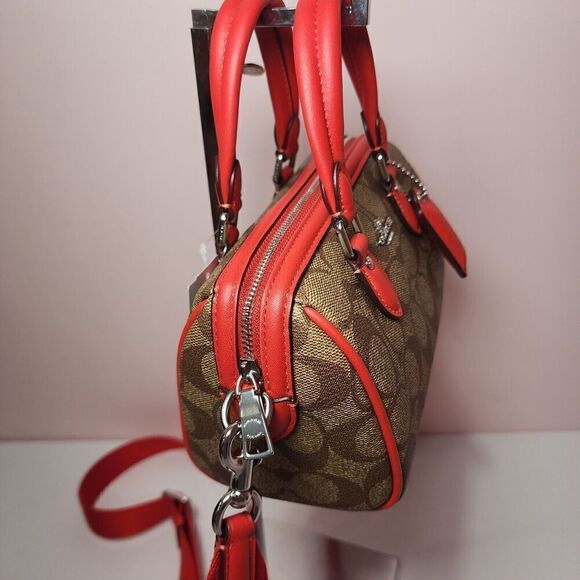 NWT Coach CR338 Mini Rowan Crossbody In Signature Canvas Miami Red - Picture 2 of 7